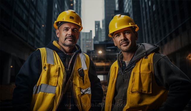 Construction workers dressed in yellow and black
